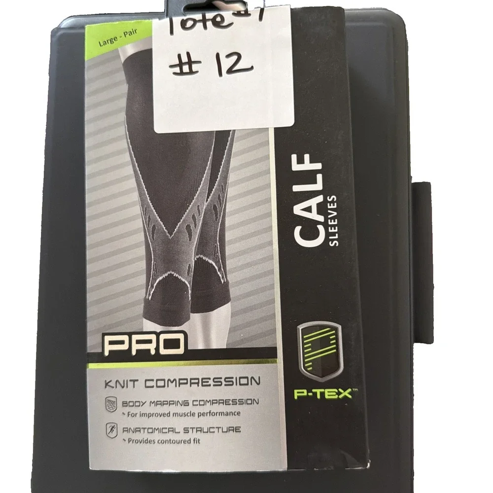 P-TEX Pro Knit Compression Calf Sleeves Black Gray Large Pair RN 104141